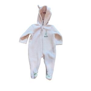 Peter Rabbit Baby Girl 6-9M Pink Fleece Hooded Bunny Footed Sleeper EUC